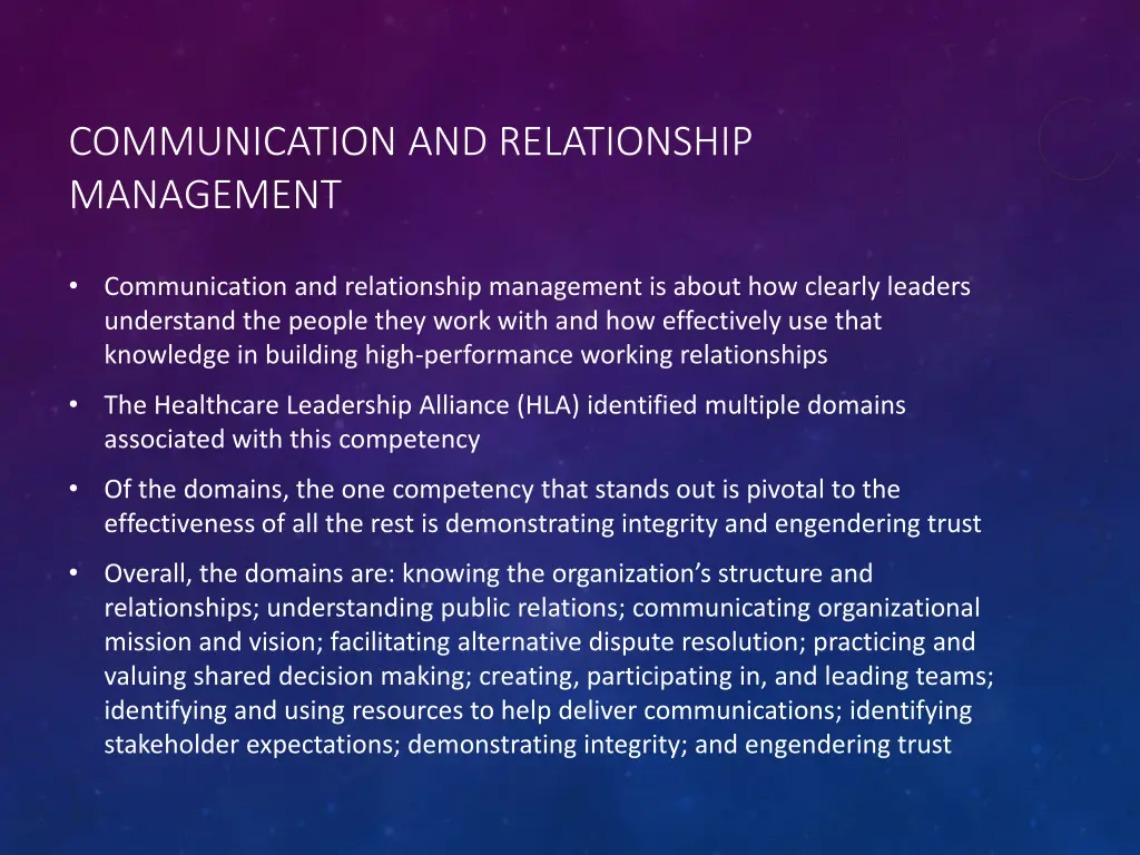 communication and relationship management