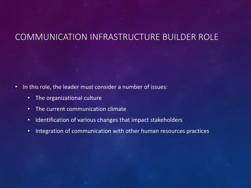 communication infrastructure builder role