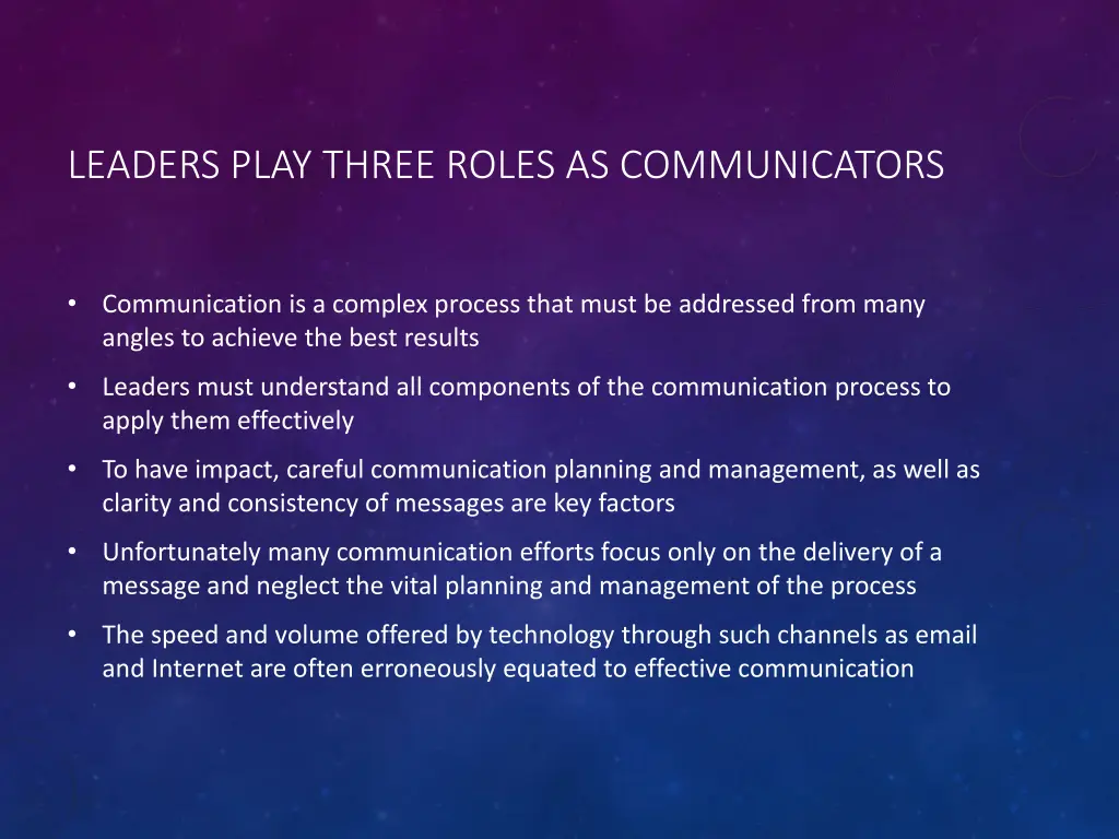 leaders play three roles as communicators
