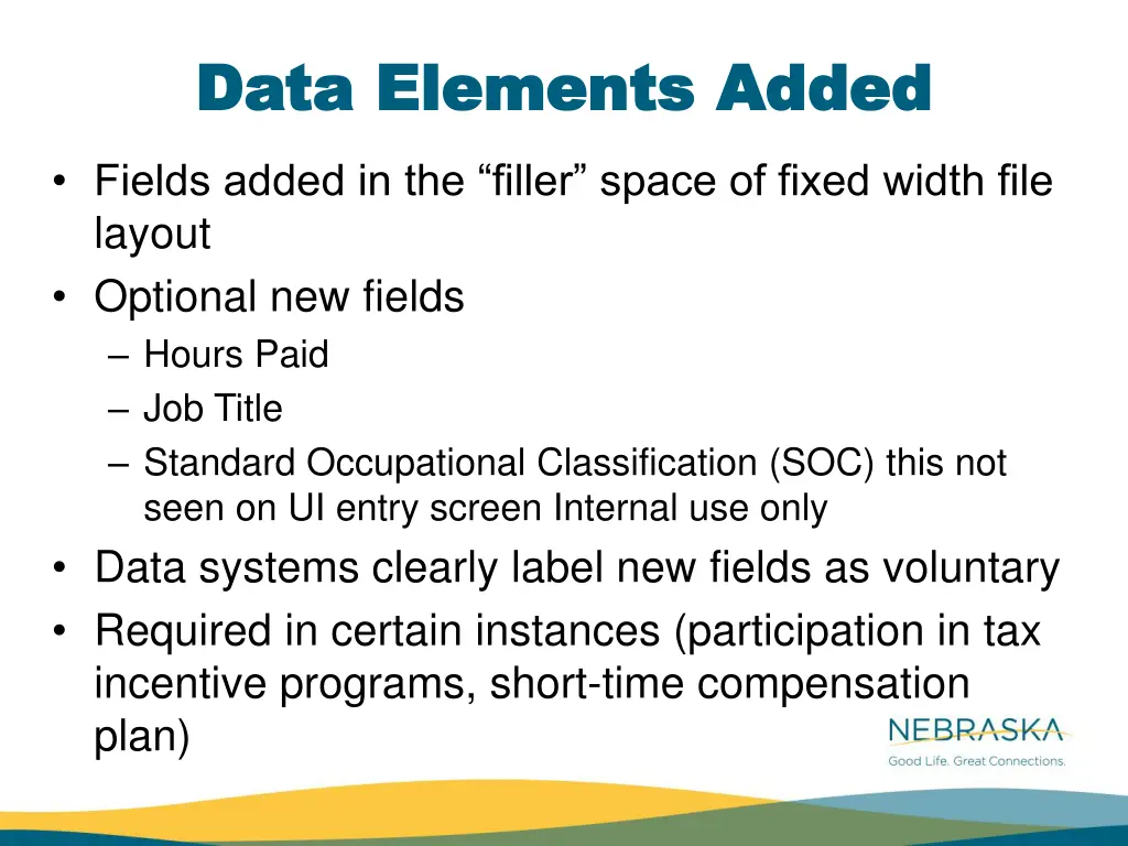 data elements added data elements added