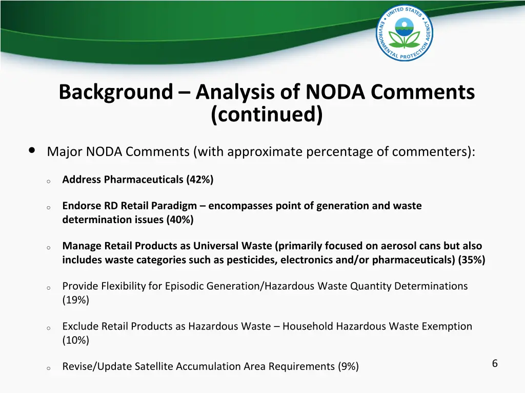 background analysis of noda comments continued