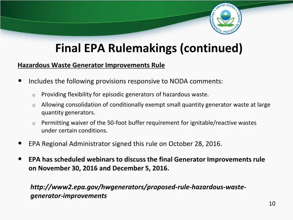 final epa rulemakings continued
