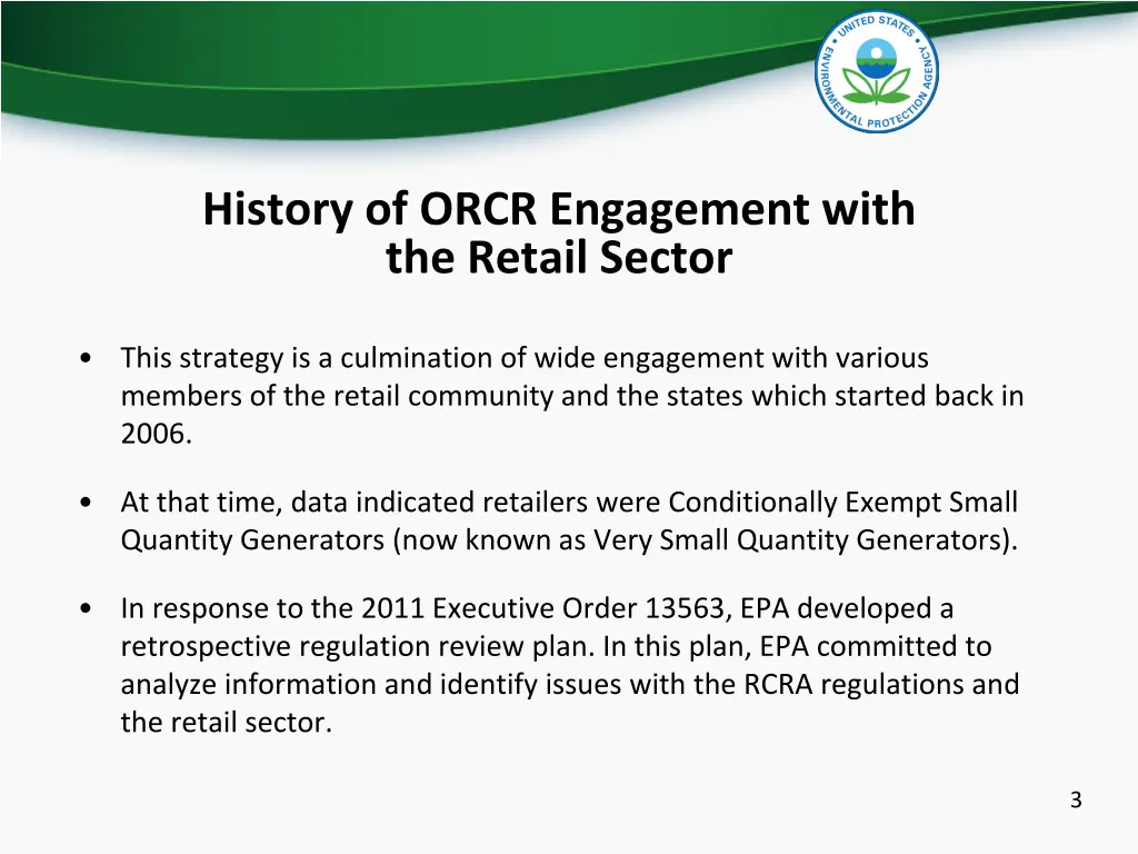 history of orcr engagement with the retail sector