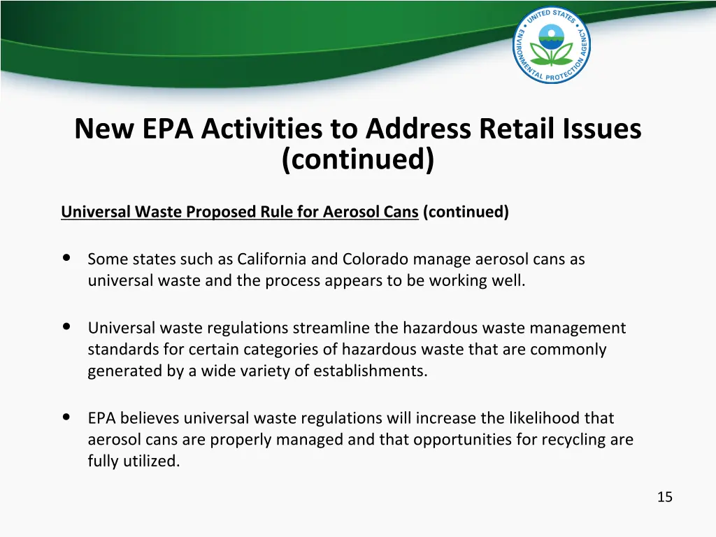 new epa activities to address retail issues 2