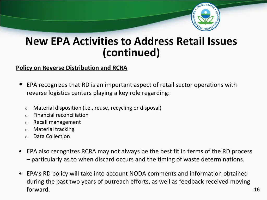 new epa activities to address retail issues 3