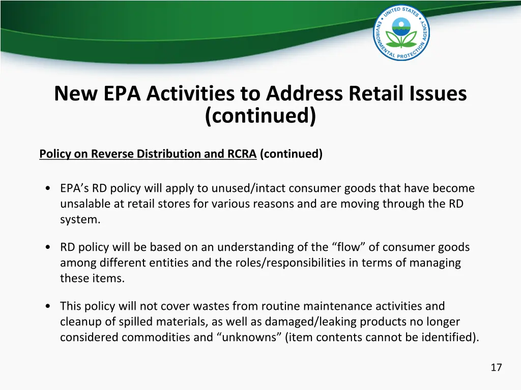 new epa activities to address retail issues 4