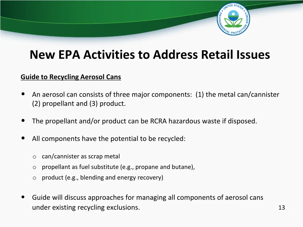 new epa activities to address retail issues