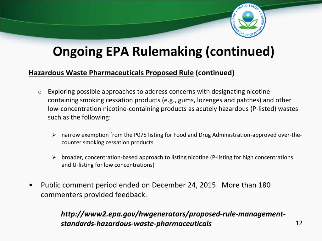 ongoing epa rulemaking continued