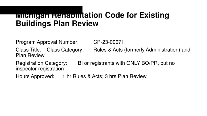 michigan rehabilitation code for existing
