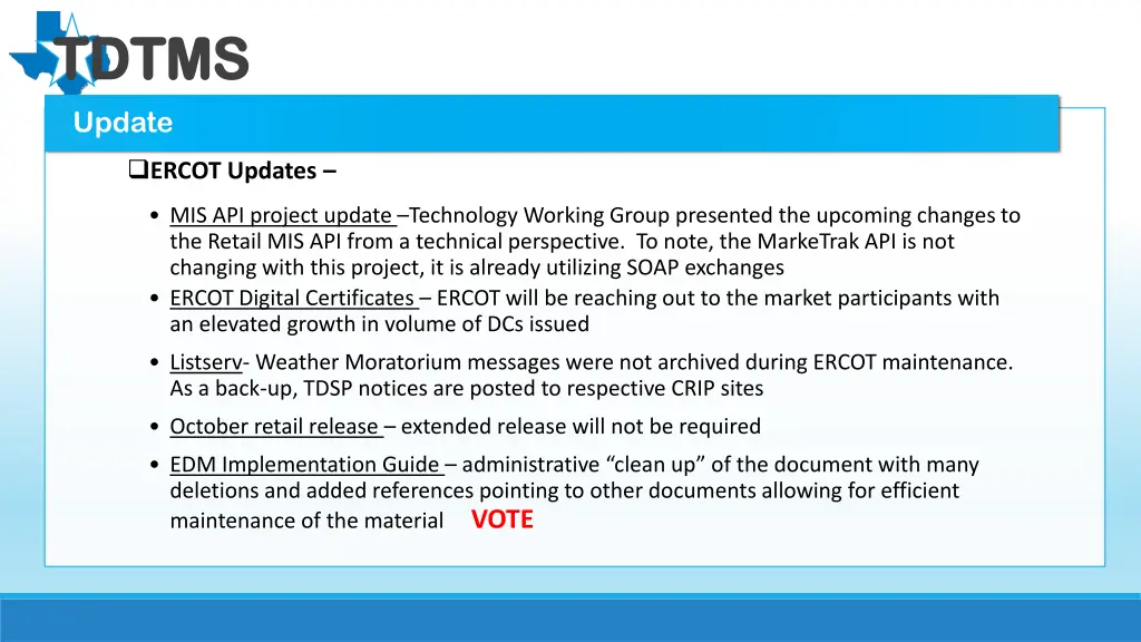 tdtms tdtms update