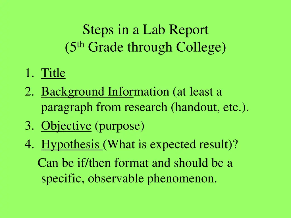 steps in a lab report 5 th grade through college
