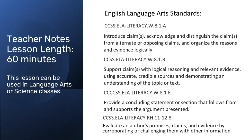 english language arts standards
