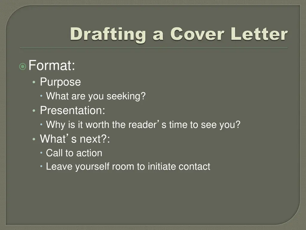 format purpose what are you seeking presentation