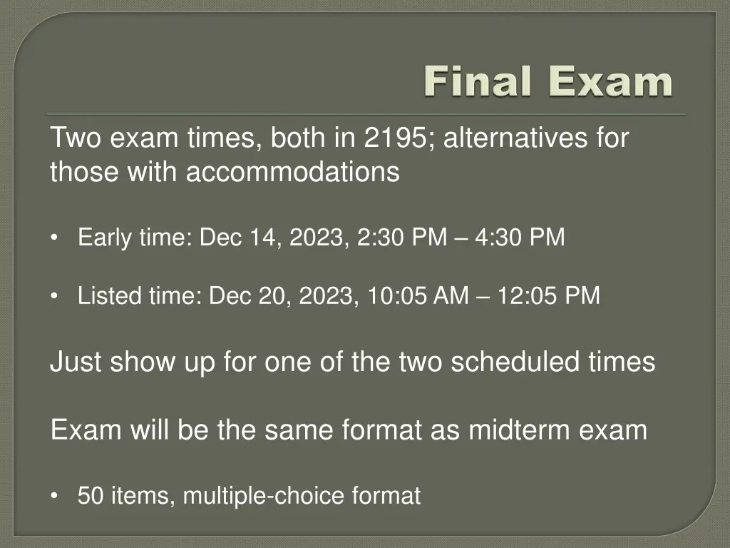 two exam times both in 2195 alternatives