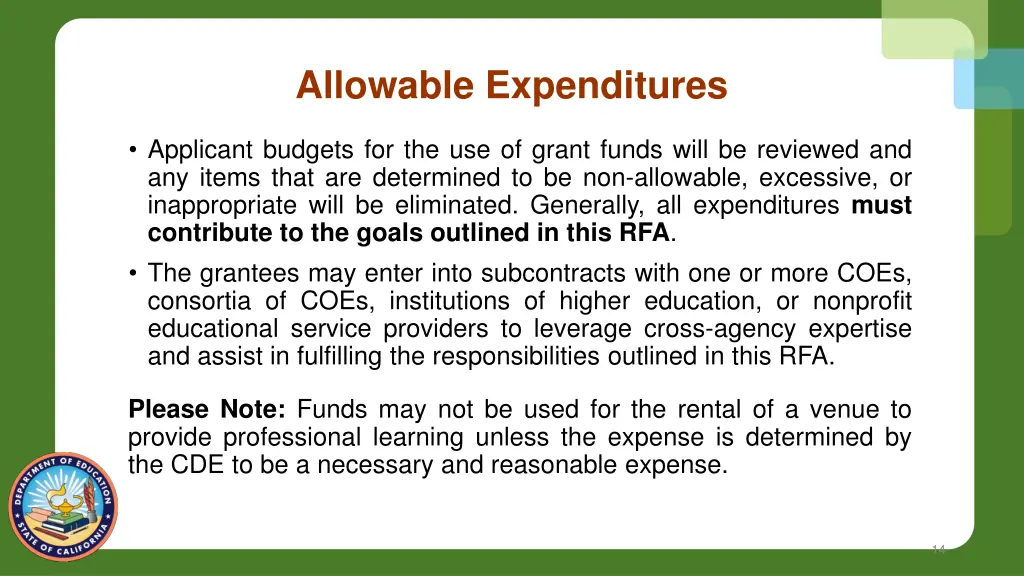 allowable expenditures