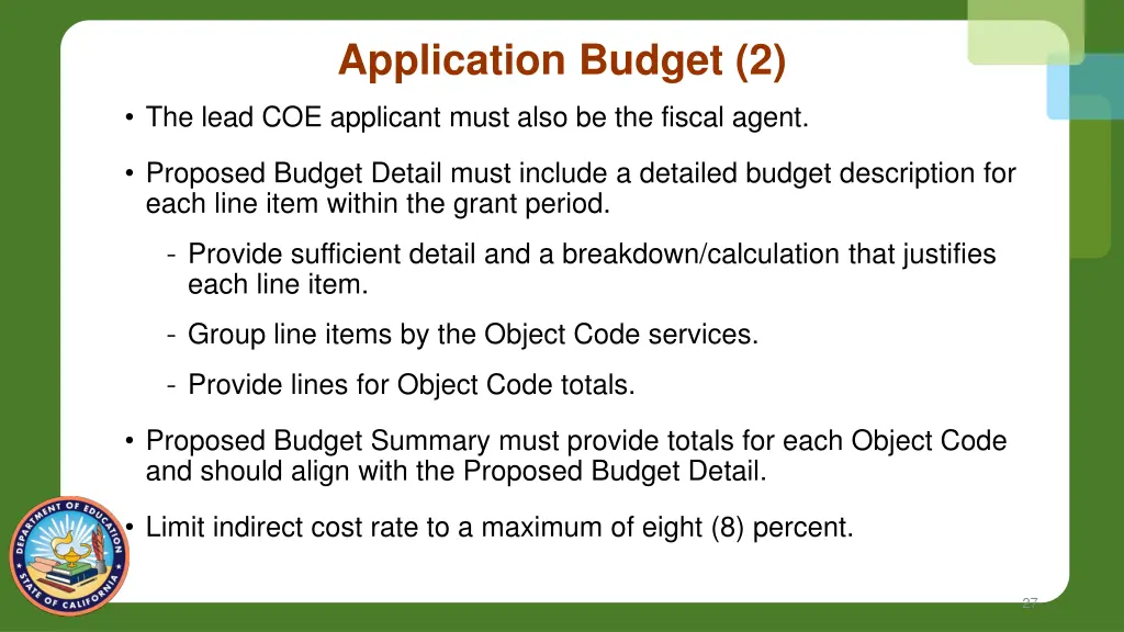 application budget 2