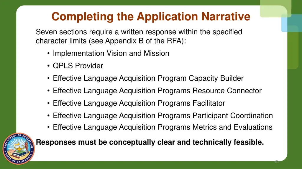 completing the application narrative