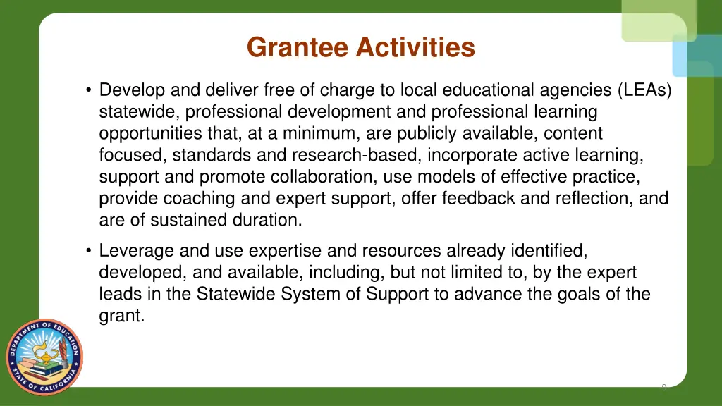 grantee activities