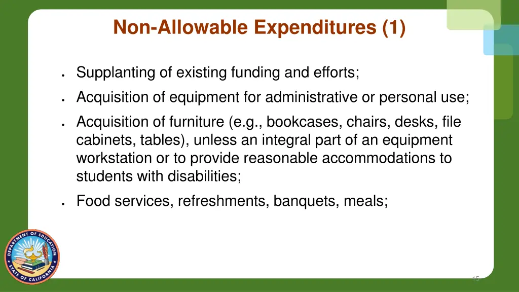 non allowable expenditures 1