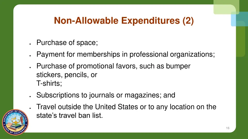 non allowable expenditures 2