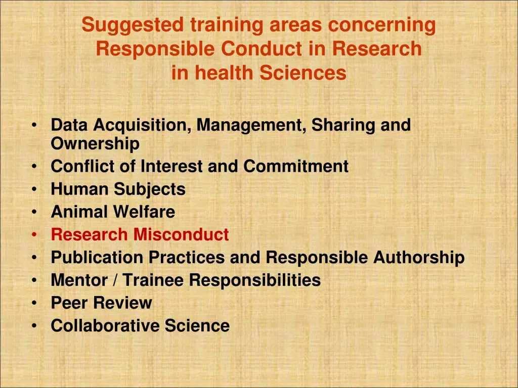 suggested training areas concerning responsible