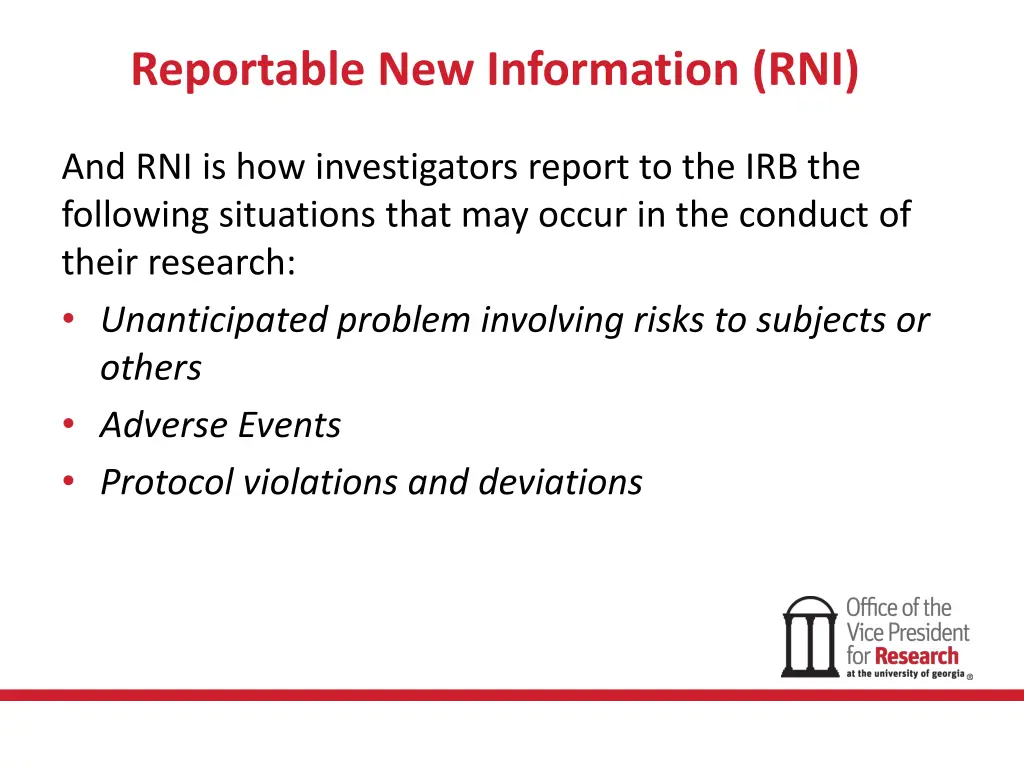 reportable new information rni