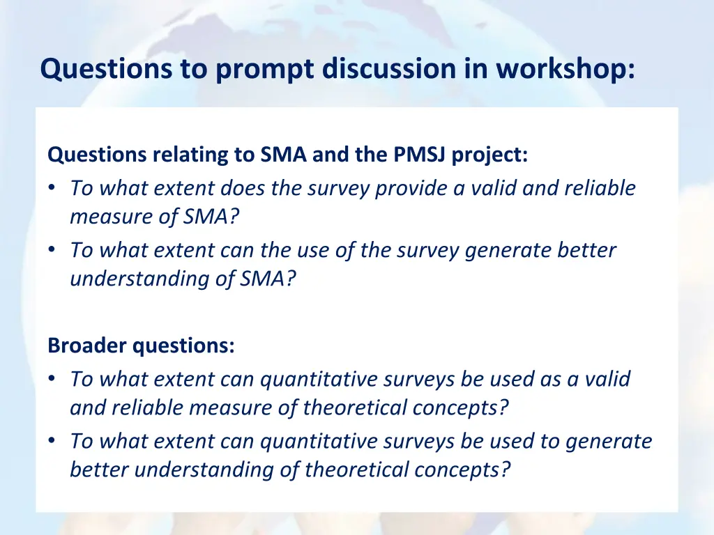questions to prompt discussion in workshop