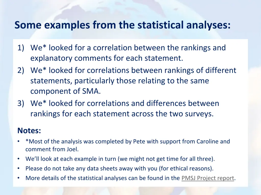 some examples from the statistical analyses