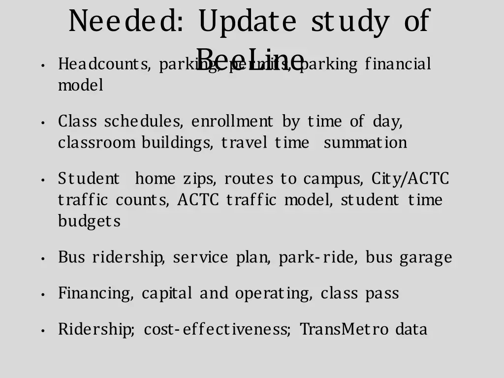 needed update study of beeline model