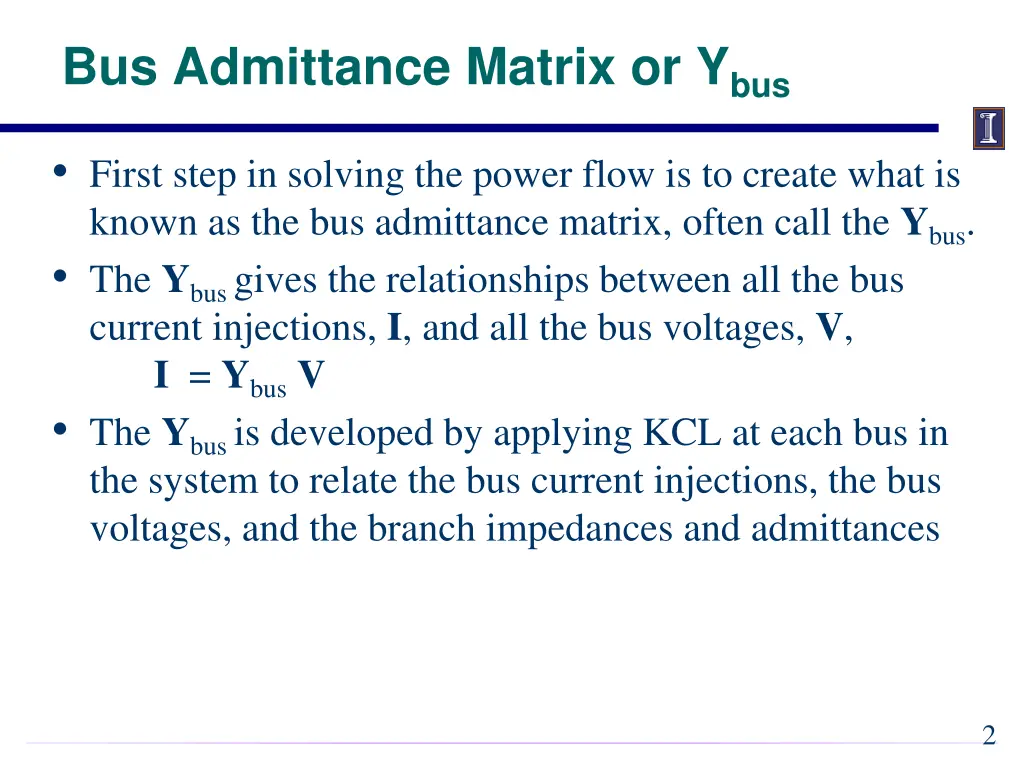 bus admittance matrix or y bus