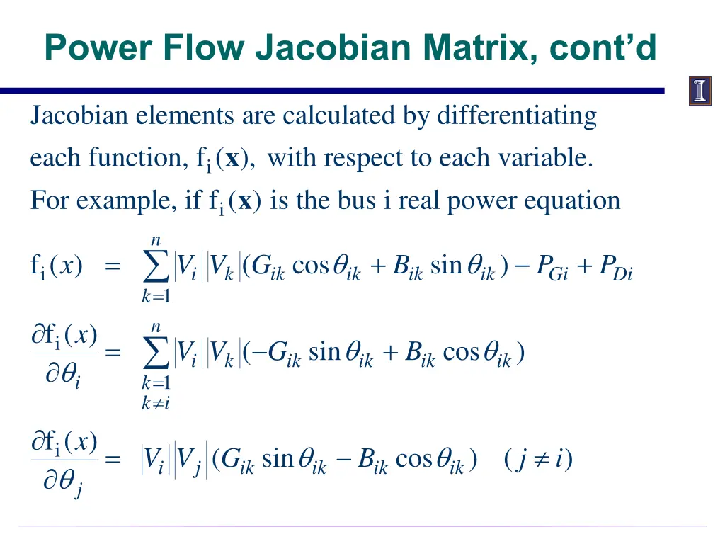 power flow jacobian matrix cont d
