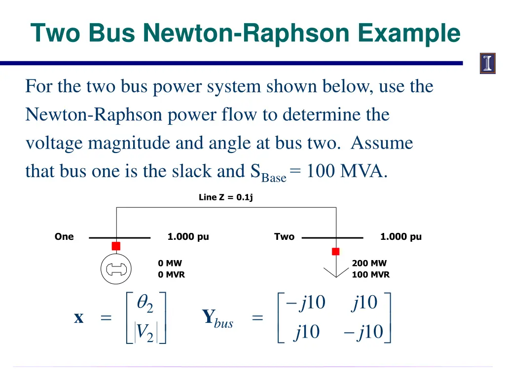 two bus newton raphson example