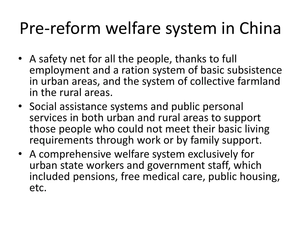 pre reform welfare system in china
