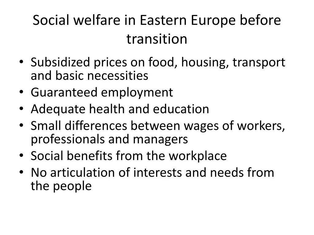 social welfare in eastern europe before