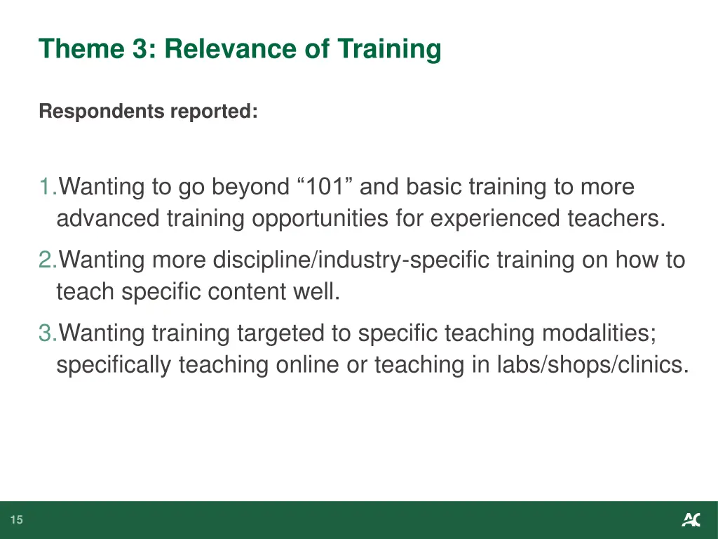 theme 3 relevance of training