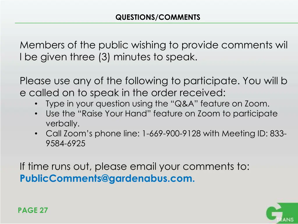 questions comments
