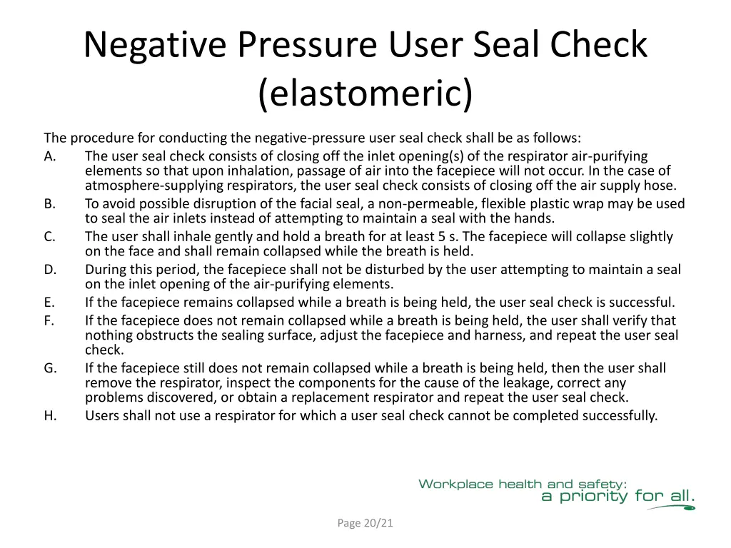 negative pressure user seal check elastomeric 1