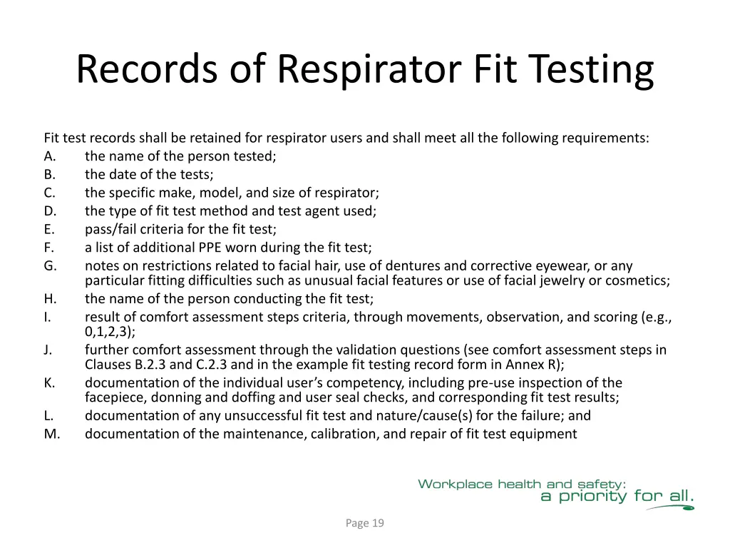 records of respirator fit testing