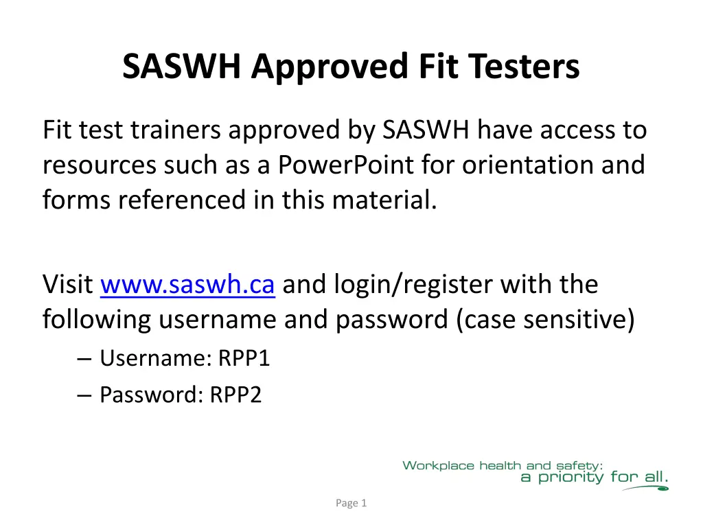 saswh approved fit testers