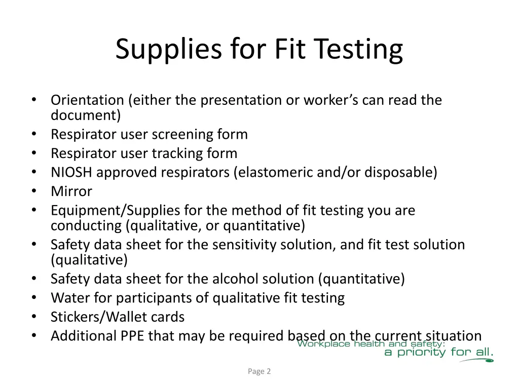 supplies for fit testing
