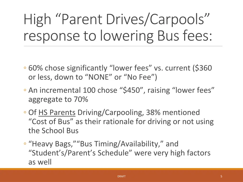 high parent drives carpools response to lowering