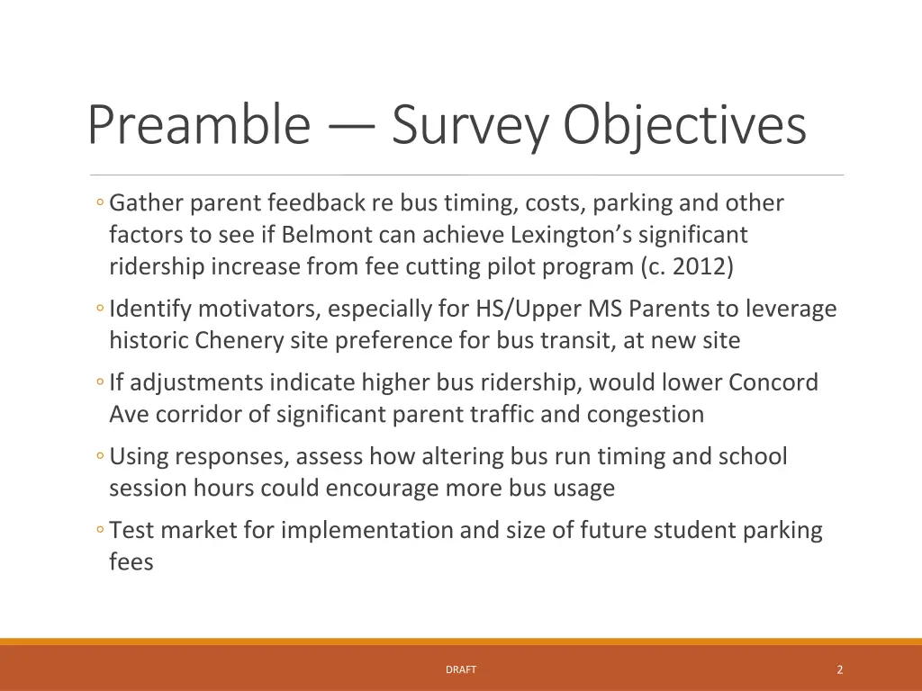 preamble survey objectives