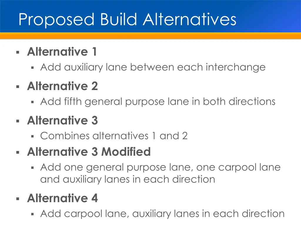 proposed build alternatives