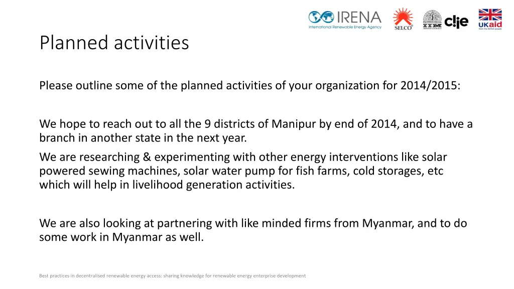 planned activities