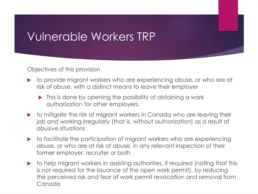 vulnerable workers trp