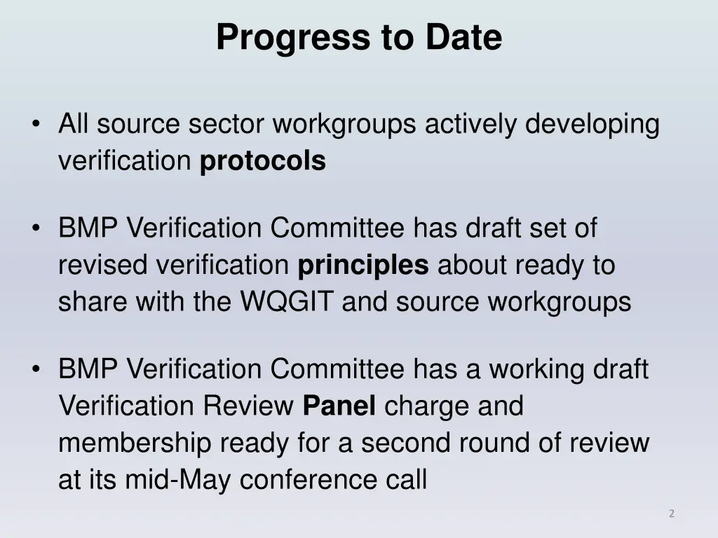 progress to date