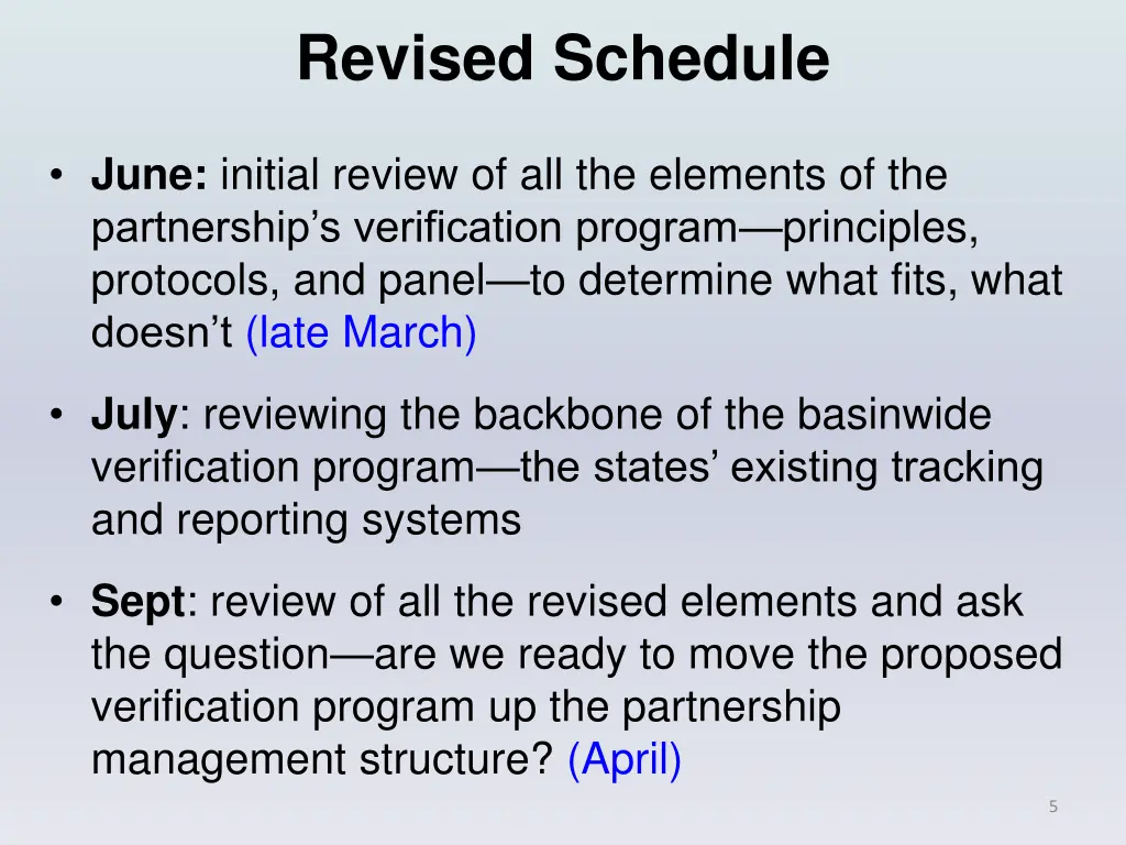 revised schedule