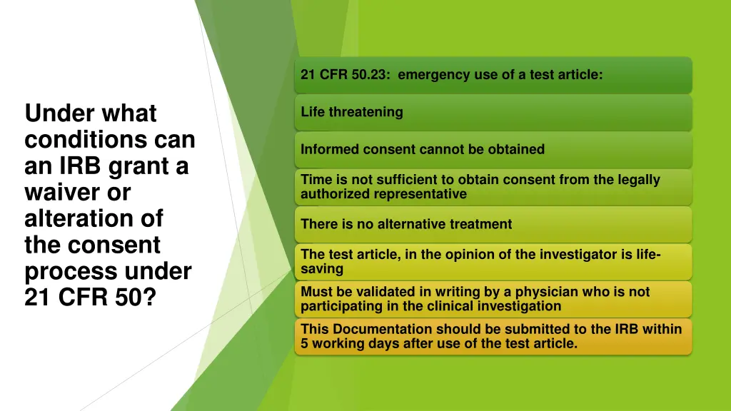 21 cfr 50 23 emergency use of a test article