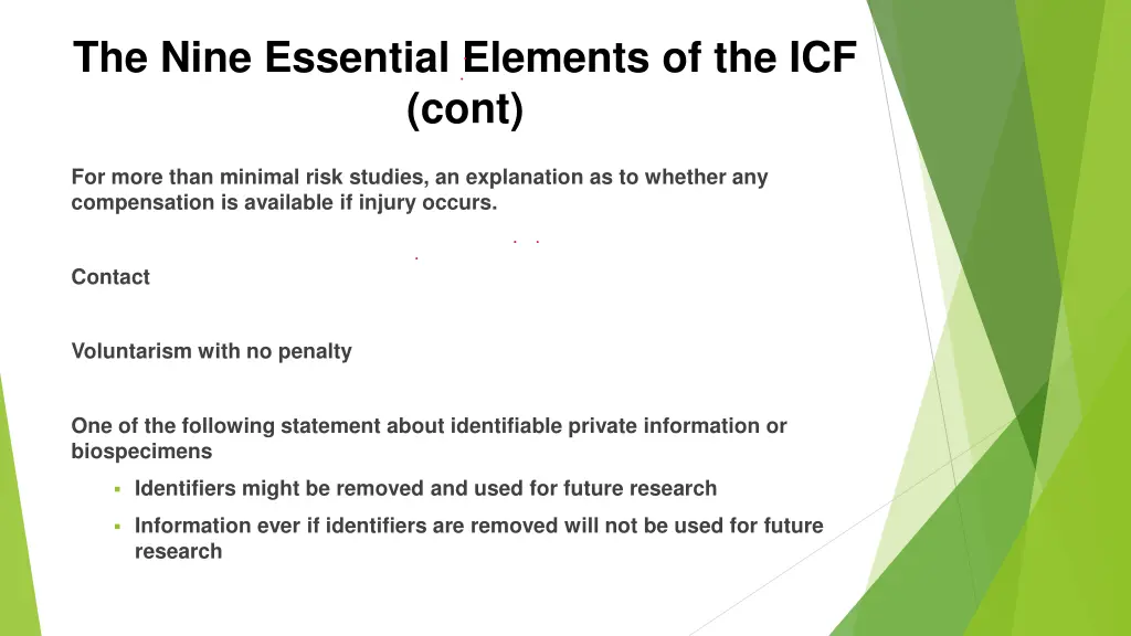 the nine essential elements of the icf cont