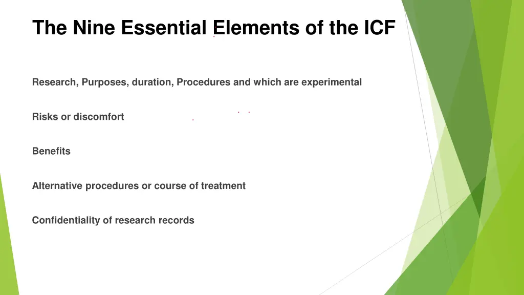 the nine essential elements of the icf